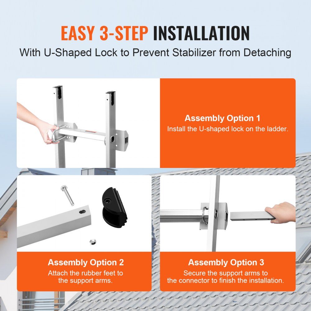 Stabilisateur d'échelle, entretoise d'échelle d'extension, accessoires robustes pour envergure/échelle murale pour gouttières, facile à utiliser et polyvalent réglable, pieds en caoutchouc antidérapants, capacité de charge : 300 lb