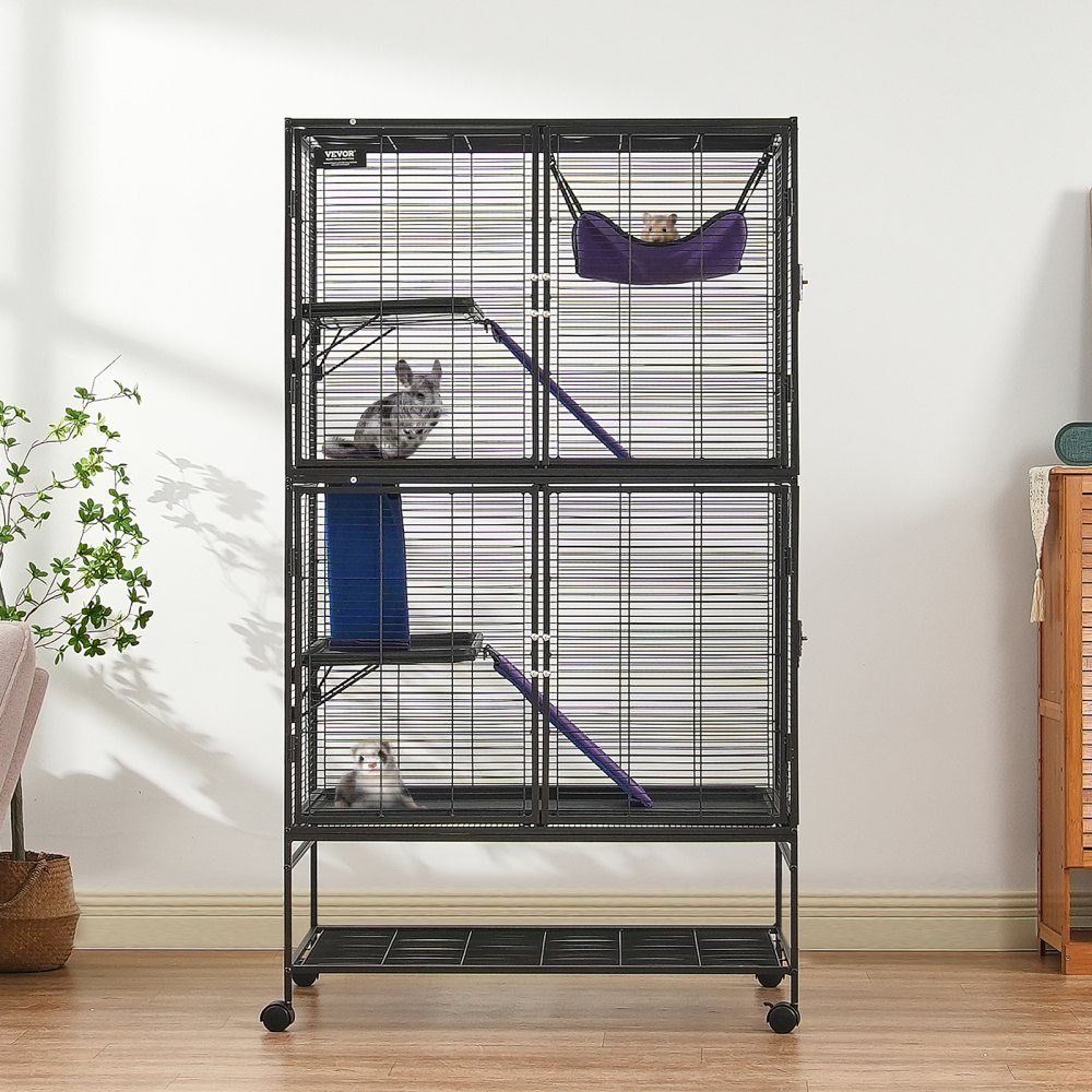 64,6 Zoll rollender Frettchenkäfig aus Metall, großer 4-stöckiger Käfig, Kleintierkäfig mit Rampen und Tablett, einfach aufzubauen für Haustierratten, Hamster, Meerschweinchen, Chinchillas, Eichhörnchen, Igel, Kaninchen