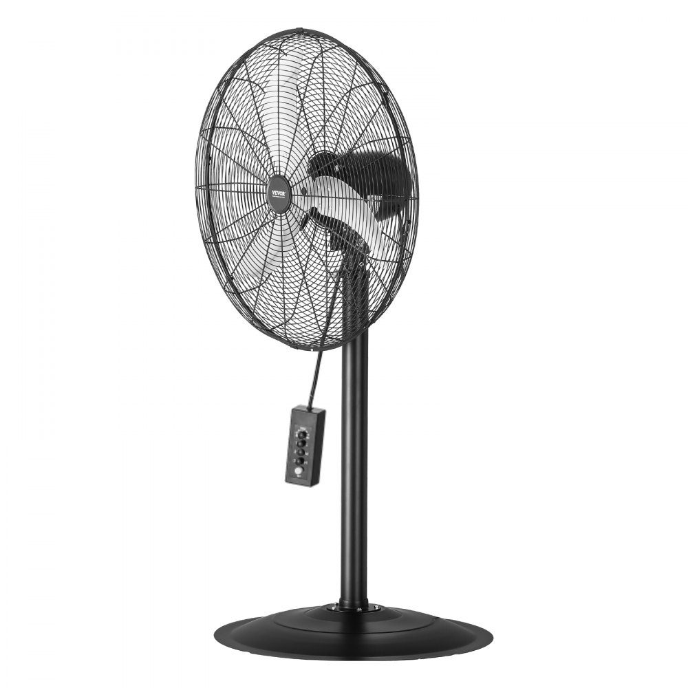 Industrial Pedestal Fan 670mm 85 Degree Oscillation Fan Height Adjustable Fan with 3 Adjustable Speeds Wind Machine for Factory Workshop Warehouse Black