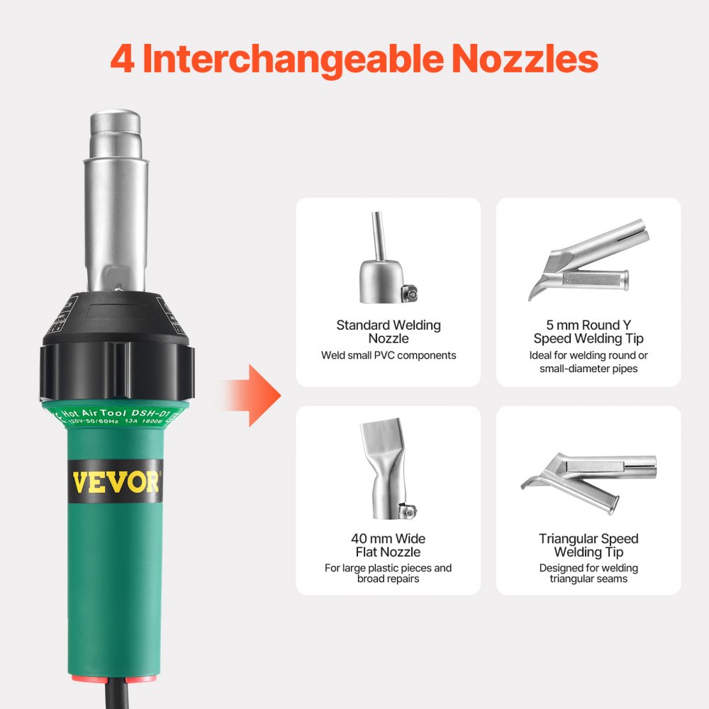 Hetelucht-kunststoflasapparaat, 1600 W heteluchtpistool, 50-600 ° C PVC TPO-vinyllasbrander, heteluchtlasapparaatset met 11 accessoires - gereedschapskist, mondstuk, roller, messen voor PP/PE/PVC Hetelucht-kunststoflasapparaat, 1600 W heteluchtpistool, 50-600 ° C PVC TPO-vinyllasbrander, heteluchtlasapparaatset met 11 accessoires - gereedschapskist, mondstuk, roller, messen voor PP/PE/PVC