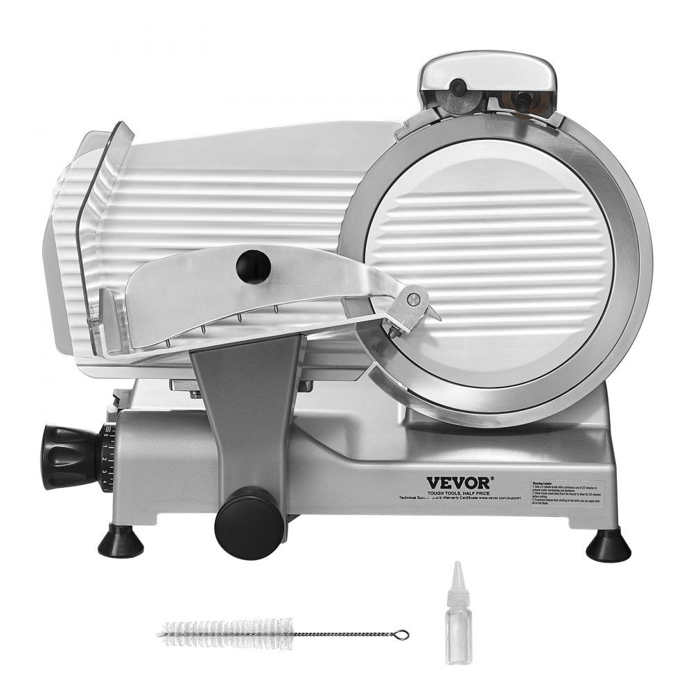 Trancheuse à viande commerciale 340 W trancheuse électrique polyvalente avec lame en acier au carbone de 10" épaisseur réglable de 0 à 15 mm pour la viande, le fromage, les légumes, etc.