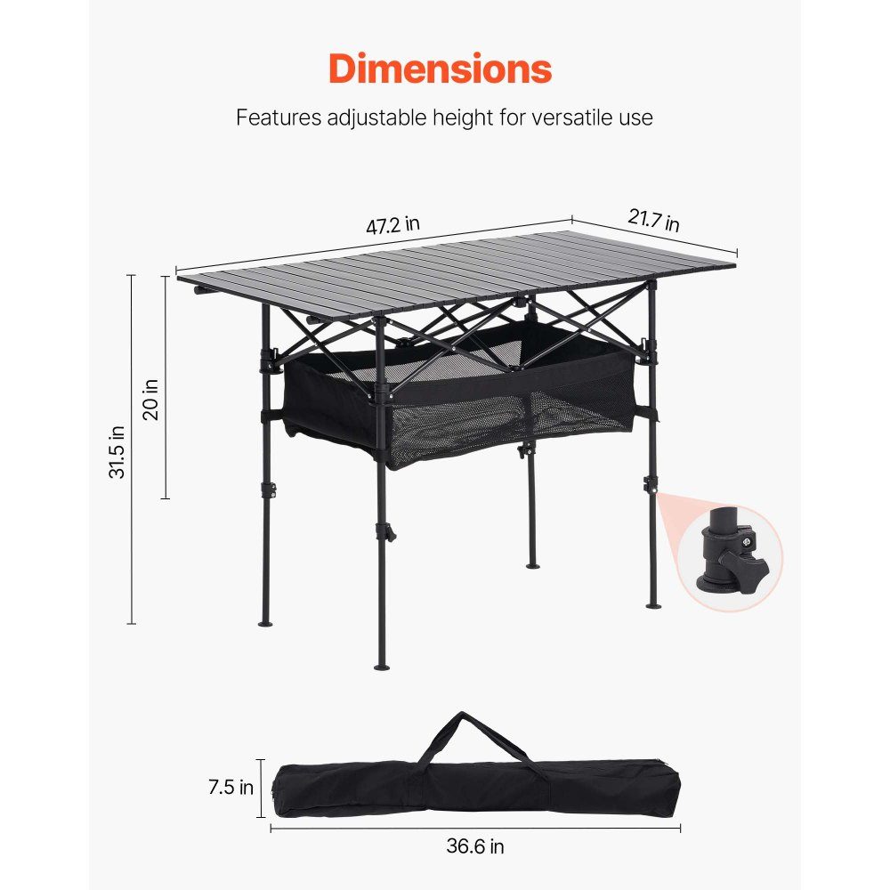 Klaptafel buffettafel draagbare universele tafel 120 cm, rechthoekige aluminium tafel (voor 4-6 personen) met verstelbare hoogte & draagtas, tuintafel campingtafel voor feestjes picknick zwart