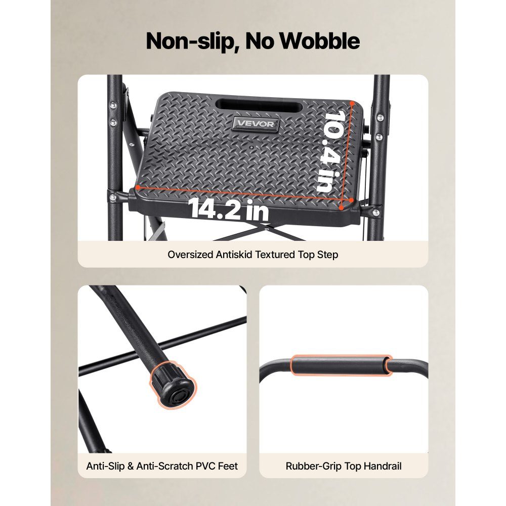 Step Ladder 3 Steps, Folding Ladder with Non-Slip Steps & Comfortable Handle, Household Ladder 272kg Load Capacity, Folding Step, Safety Ladder for Kitchen, Home & Office, Black