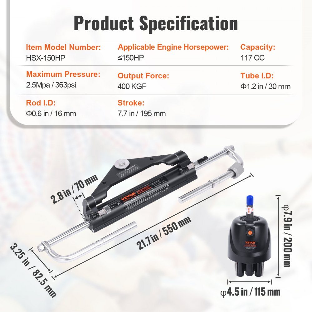 Zestaw hydraulicznego układu kierowniczego do silnika zaburtowego Hydrauliczny układ sterowania łodzią morską o mocy 150 KM z pompą sterującą, dwukierunkowym cylindrem blokującym i hydraulicznym wężem sterującym o długości 8 m do łodzi jednostanowiskowych