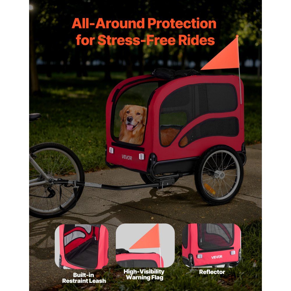 Dog Trailer Up to 45kg Pet Cart Bike Carrier for Small and Large Dogs Folding Frame with Wheels Universal Bike Hitch Includes Flag Internal Leash 1350 x 720 x 840mm