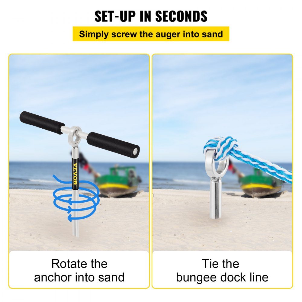 Zandankerboor voor strand en zandbank, 90 cm lang 316 roestvrijstalen schroefanker met afneembare handgreep, bungeelijn en draagtas, voor jetski PWC pontonkajak