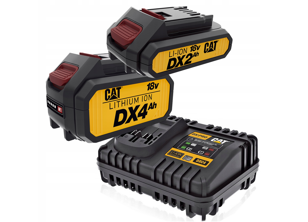 Originele accuvervangingsaccu megakit uit de 1 FOR ALL-serie van CAT, bestaande uit DXB2 18V 2,0Ah accu + DXB4 18V 4,0Ah accu + DXC4 18V 4A snellader Originele accuvervangingsaccu megakit uit de 1 FOR ALL-serie van CAT, bestaande uit DXB2 18V 2,0Ah accu + DXB4 18V 4,0Ah accu + DXC4 18V 4A snellader