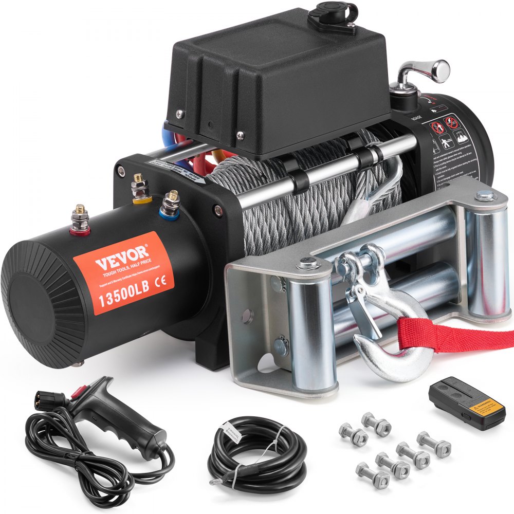 Electric Winch, 13,500lb 12V DC Truck Winch with Φ3/8" x 80ft Steel Cable Pulley Guide, Wireless and Wired Remote Control, IP55 Waterproof for Towing SUVs, Jeeps, Trucks, Trailers and Boats Electric Winch, 13,500lb 12V DC Truck Winch with Φ3/8" x 80ft Steel Cable Pulley Guide, Wireless and Wired Remote Control, IP55 Waterproof for Towing SUVs, Jeeps, Trucks, Trailers and Boats