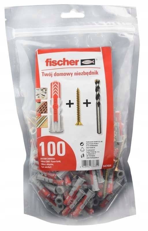 100x kołki Fischer Duopower 6x30 mm ze śrubą 4,5x40 mm + wiertło 20131433 100x kołki Fischer Duopower 6x30 mm ze śrubą 4,5x40 mm + wiertło 20131433