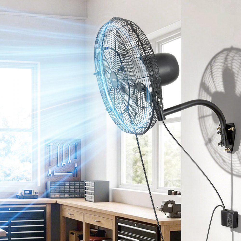 95W Industrial Wall Fan 56cm 7m/s Oscillating Wall Fan with Remote Control Mist and 18-Stunden-Timer Commercial Industrial Fan IP44 Waterproof for Workshop Garage Warehouse Black