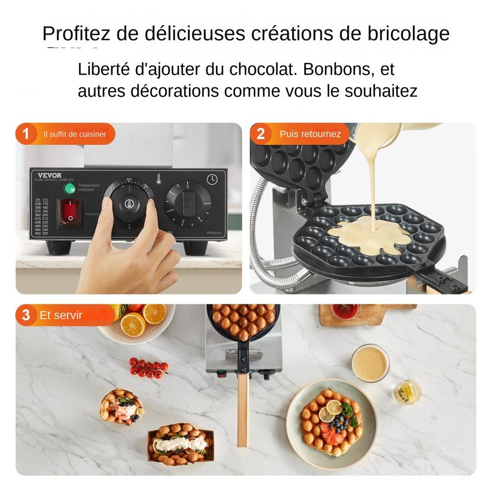 Kommerzielles Blasenwaffeleisen, Eierpfannkuchenmaschine 1400 W, Waffeleisen aus Edelstahl mit antihaftbeschichteter Backfläche, Temperatur- und Zeitkontrolle, für Restaurant-Bäckerei-Snackbar