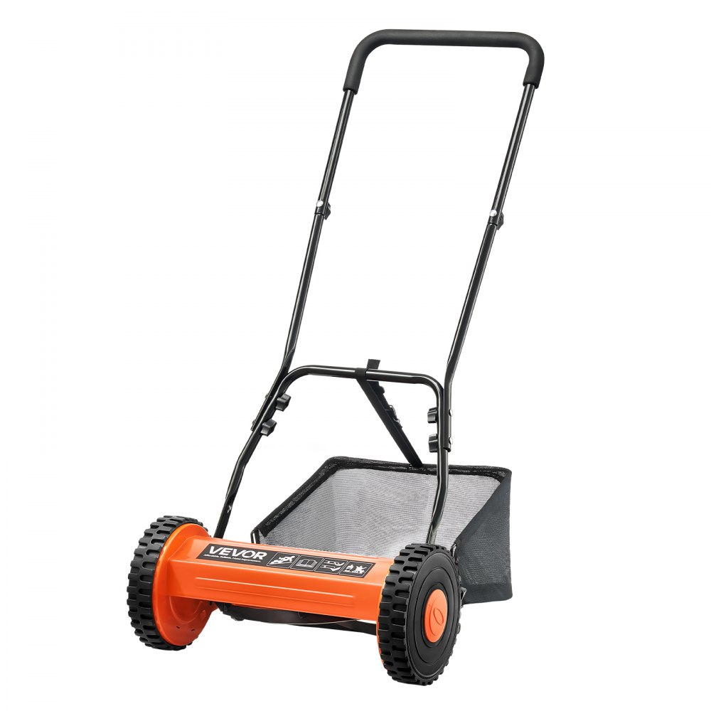 Cylinder mower with 400 mm cutting width, lawn mower 15-45 mm adjustable cutting height, hand mower with 5 blades and grass collection bag, ideal for lawns, driveways, courtyards