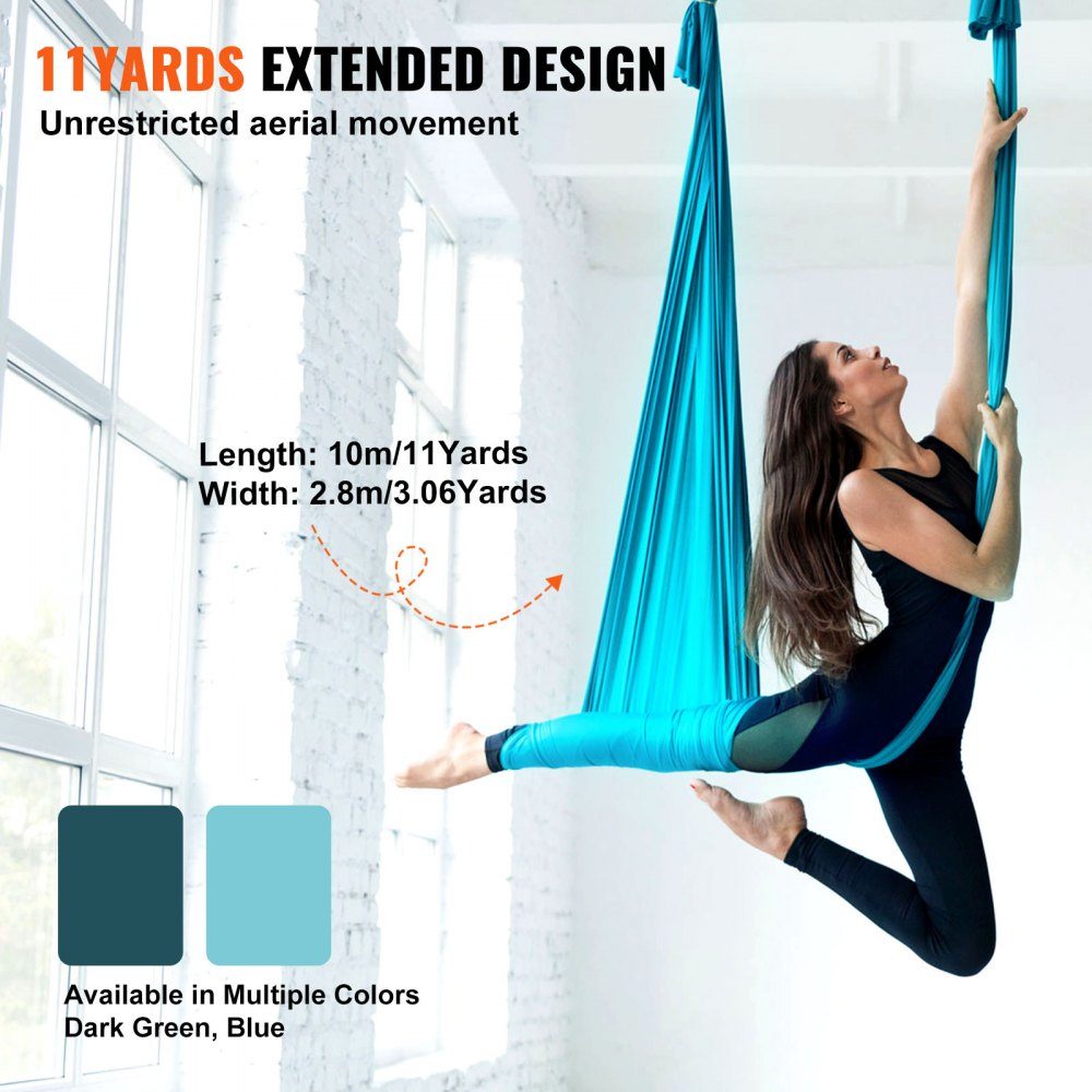 Aerial Yoga Hammock Set 10 x 2.8 m, Blue Aerial Yoga Swing Air Flies, Indoor Aerial Yoga Hammock Swing 1000 kg Max. Load Capacity, Includes Yoga Socks, Steel Carabiner and Aluminum Swivel