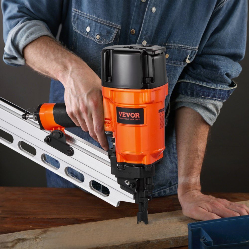 Air Nailer 50 to 90mm 21 Degree Round Head Pneumatic Nail Gun with Dual Trigger Modes and Depth Adjustment 80-120 PSI Pro Air Nailer for Framing, Flooring and Decking