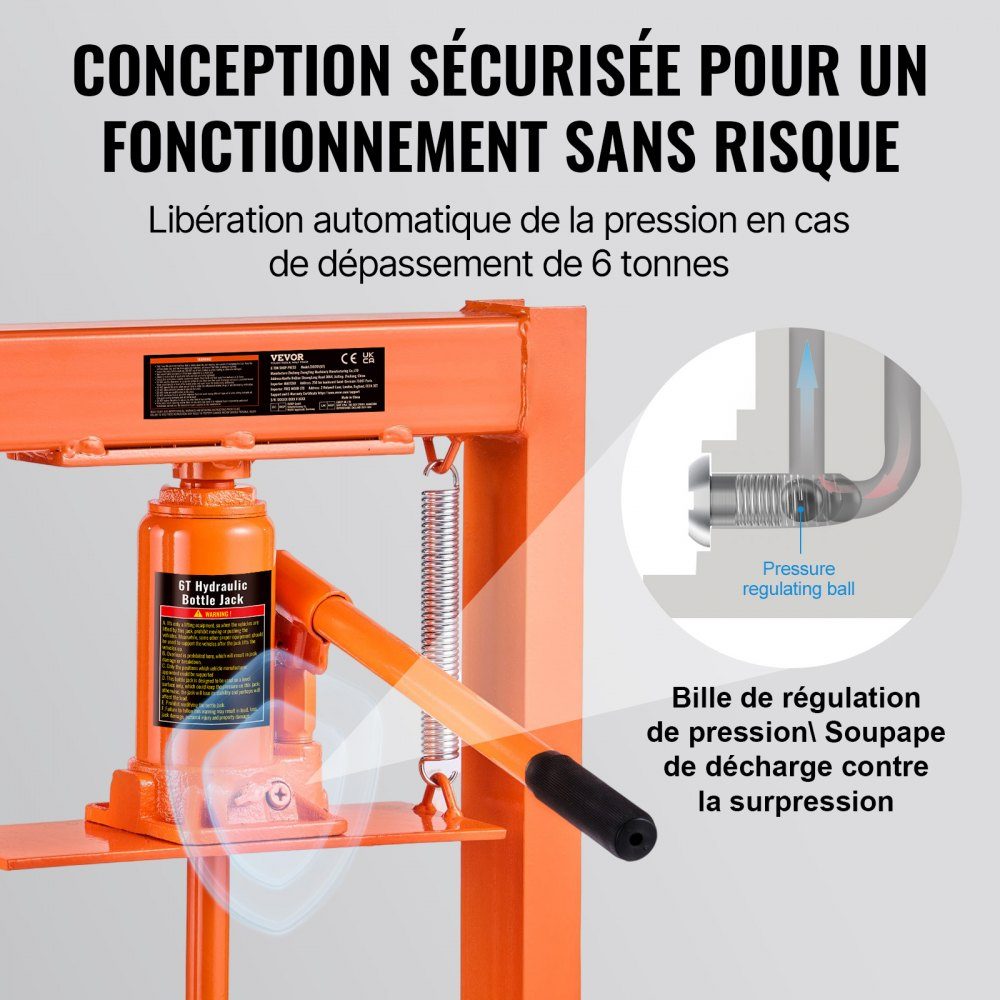 Workshop press hydraulic press 6 t, car frame press press 55-250 mm, 110 mm lifting height manual bearing press carbon steel workshop press for car bushings, ball joints, U-joints etc