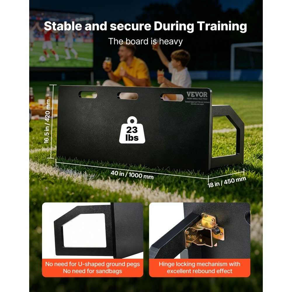 Voetbal Rebound Board Draagbaar Bounce Board 100x40cm HDPE Rebounder Muur Rebound Apparatuur Kinderen & Tieners Trainingsbord Rebounder Kicker voor Voetbaltraining Zwart