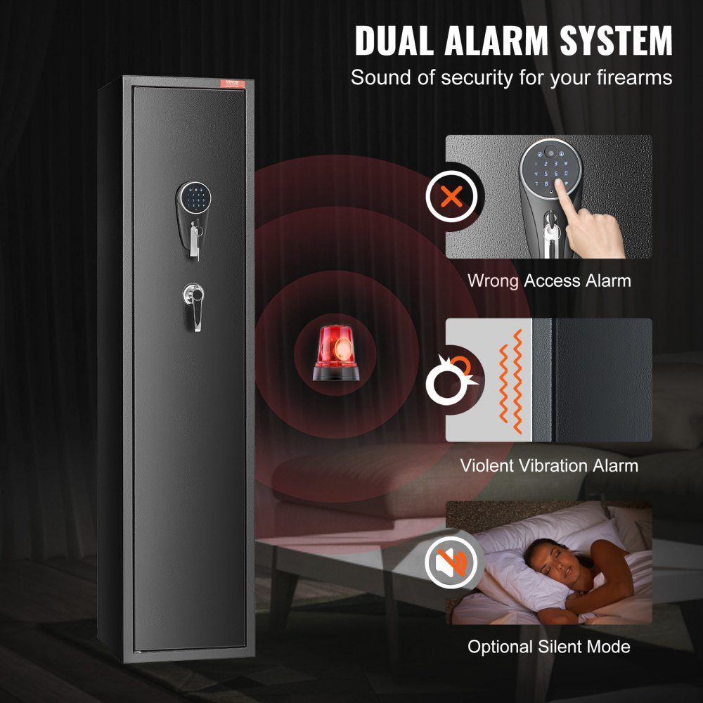 Gun safe for 5 rifles, gun safe with fingerprint and digital lock, gun cabinet with integrated storage compartment, removable storage rack for long guns