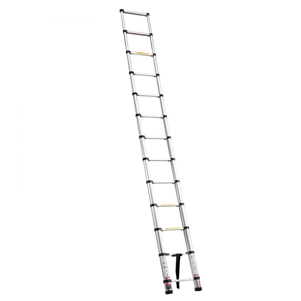 Teleskopleiter 3740 mm, Alu-Klappleiter mit Einhand-Einzug, Mehrzweckleiter, belastbar bis 150 kg, Trittleiter, Haushaltsleiter, Außenleiter, für Haus, Garten & Dachboden