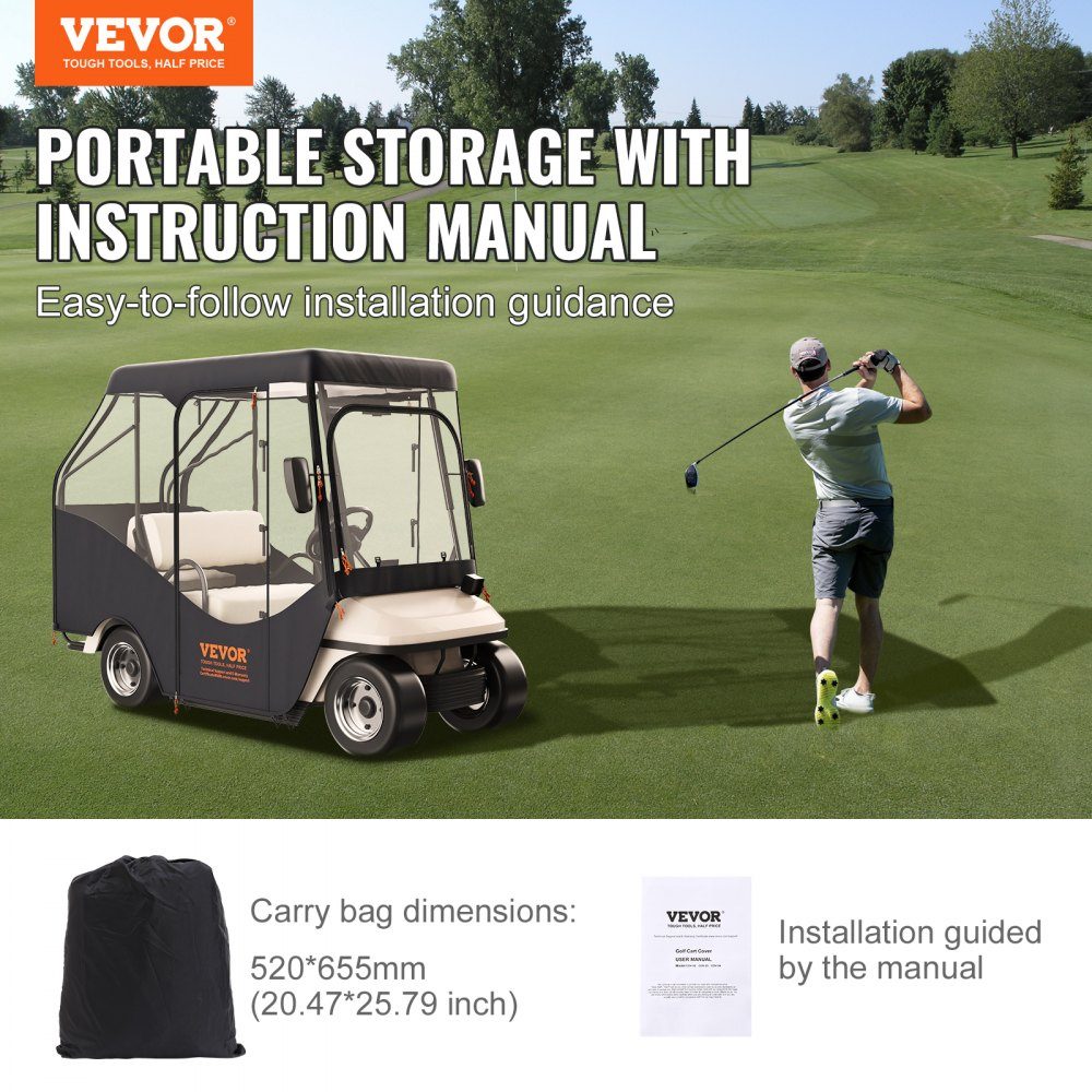 Clear Golf Cart Rain Cover 4 Person Golf Cart Cover 152x110cm 420D Polyester Waterproof Portable Mobile Golf Cart Storage Cover Fits EZGO TXT Golf Carts