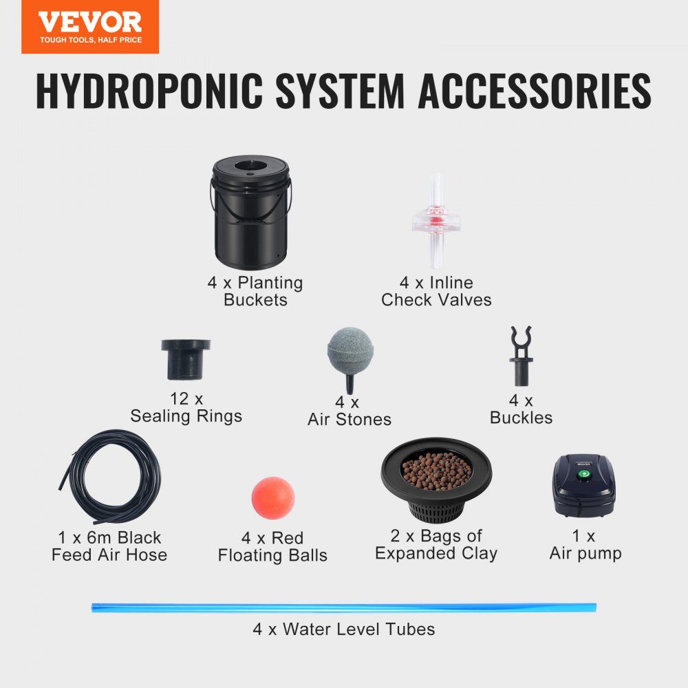DWC Hydroponics Grow System, Hydroponic Growing System, Deep Water Culture 5 Gallonen 4 Eimer, DWC System mit Luftpumpe, Luftsteinen und Wasserstandsanzeige für Blattgemüse
