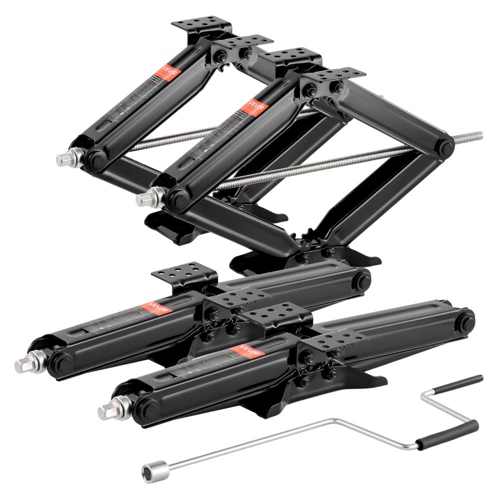 RV scissor jack with crank handle & base & spirit level (4 pieces) stabilizer leveling 103-595 mm lifting height stabilizer jack not easily deformed 2948 kg load capacity