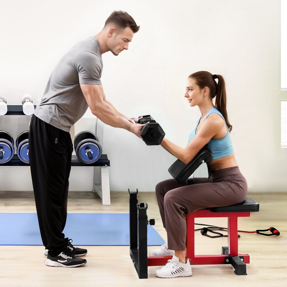 Preacher Curl Bench Halterbank met beenverlenging, krachttrainingsbanken (max. belasting 200 kg), fitnessbank voor thuis, fitnessapparatuur, geïsoleerd halterstation met zittende arm, trainingsbank