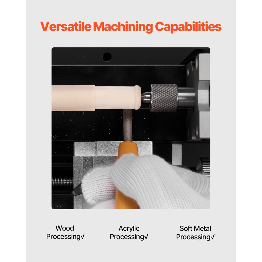 Mini metal lathe 70x130 mm, milling machine 20000 rpm, 36W high performance motor, 3-jaw chuck, didactic metal lathe with protection for machining precision parts