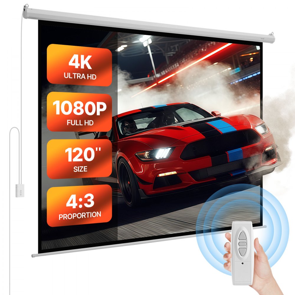 Gemotoriseerd projectiescherm Projectorscherm 120 inch 4:3 4K 1080 HD Projectiescherm Projector met afstandsbediening Automatisch filmscherm Draagbaar rolscherm Home Theater Home Office Gemotoriseerd projectiescherm Projectorscherm 120 inch 4:3 4K 1080 HD Projectiescherm Projector met afstandsbediening Automatisch filmscherm Draagbaar rolscherm Home Theater Home Office