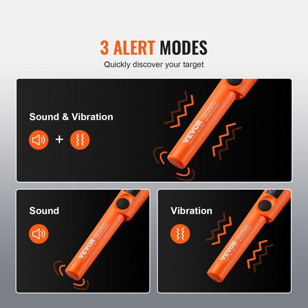 Pinpointer de détecteur de métaux, IP66, détecteur de métaux entièrement étanche, profondeur de détection de 5 cm, propointeur, chasse au trésor avec 3 modes, son/vibration/son + vibration, pile 9 V et sac en velours inclus