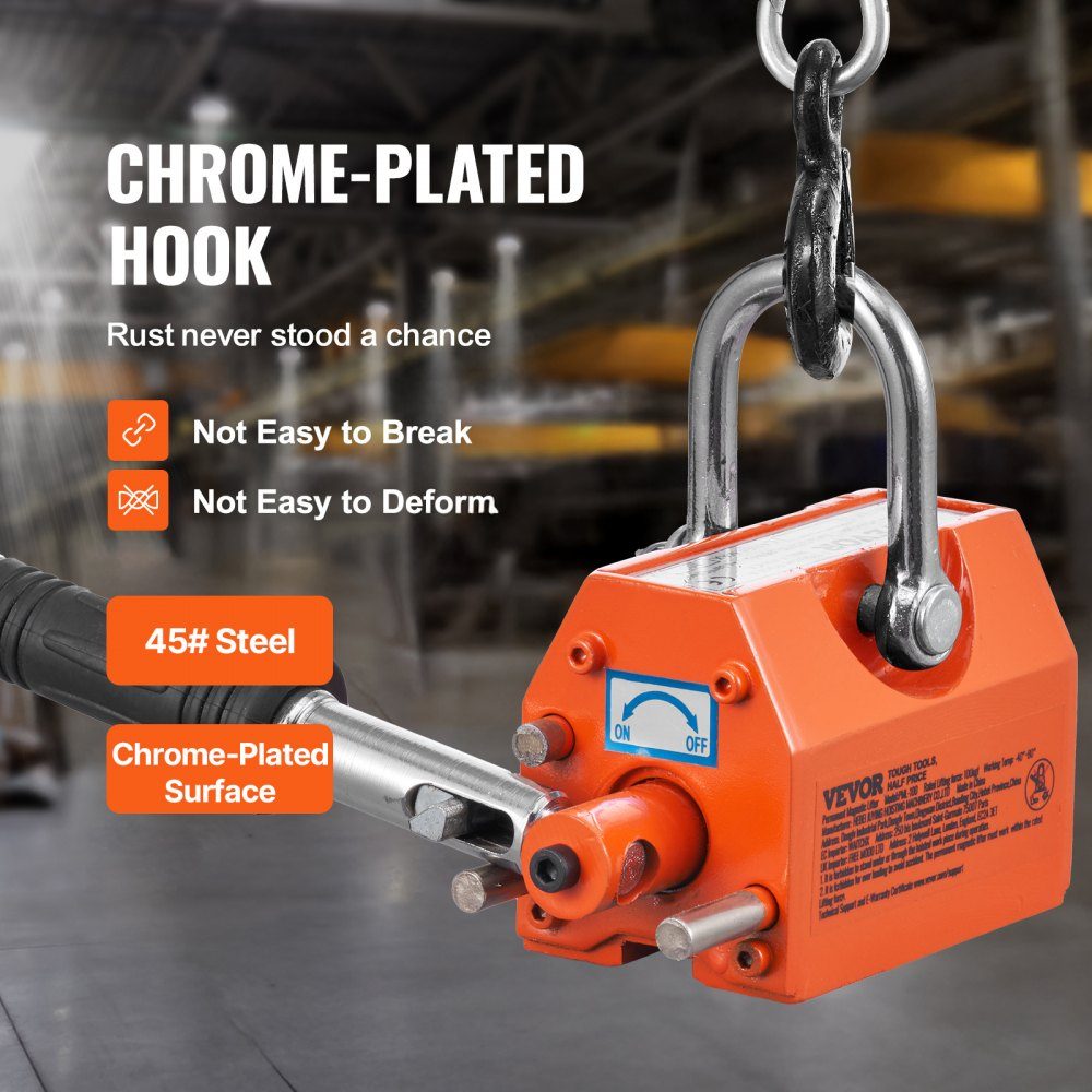Load lifting magnet, crane magnet (100kg load capacity, 250kg pulling force, -40 to 80℃), hand controlled fork lifting magnet lifter, magnetic lifter, yellow neodymium lifting magnet tool