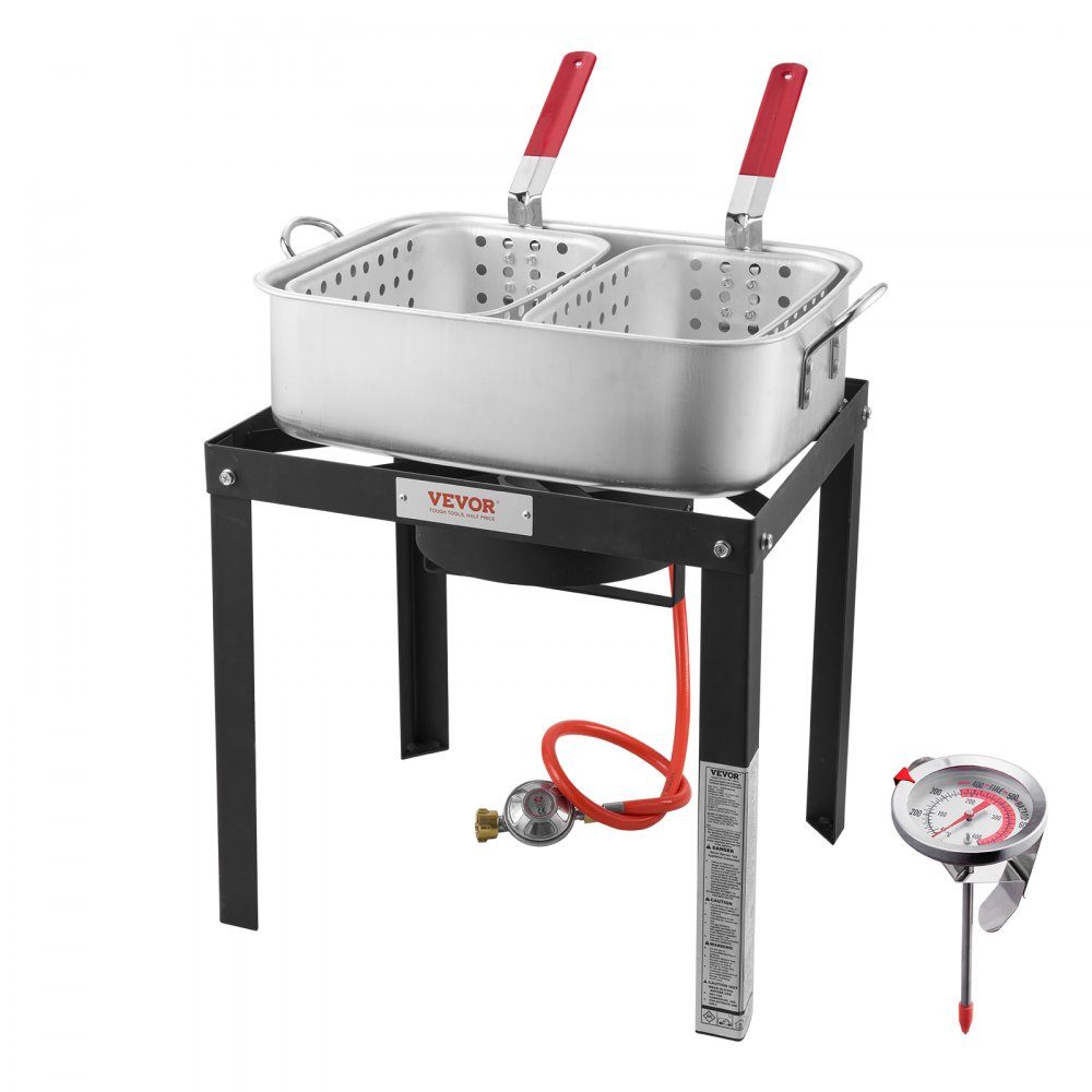 Frytkownica do ryb, frytkownica do skrzydełek, zestaw do smażenia ryb na propan, aluminiowy garnek na owoce morza o pojemności 5 litrów z termometrem, koszem sitkowym i palnikami na propan 58000 BTU do gotowania na świeżym powietrzu