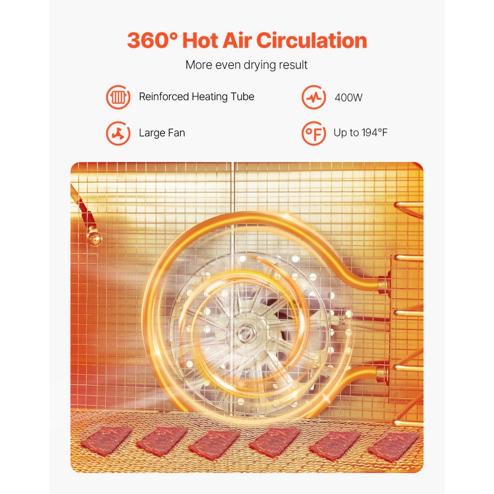 Dörrgerät Dörrgerät 8 Edelstahlschüsseln, 400 W elektrischer Lebensmitteltrockner mit einstellbarer Temperatur, Gefriertrockner für getrocknetes Fleisch, Fleisch, Obst, Gemüse, Kräuter, Hundeleckerlis