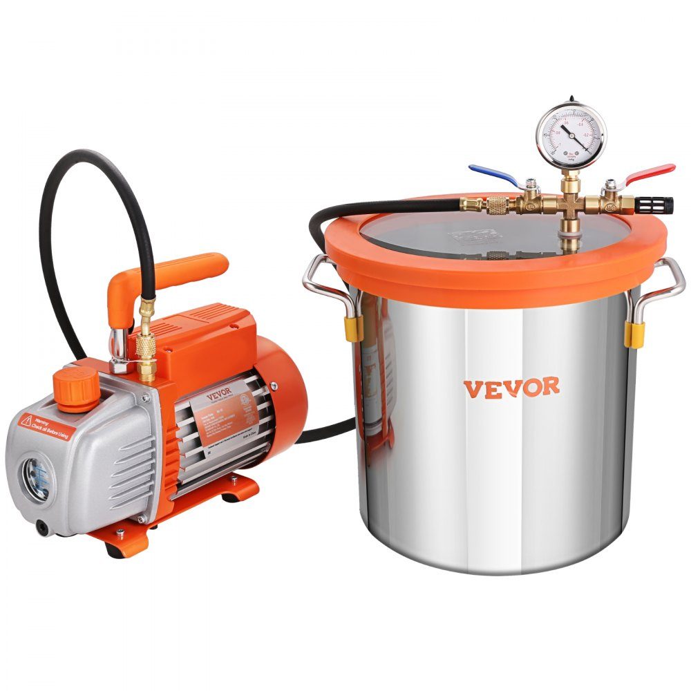 Vakuumpumpe mit 11 l Vakuumkammer, 100 l/min Vakuumpumpe, 150 W AC, 220 V/50 Hz, 1440 U/min, 5 Pa, 250 ml Ölkapazität, HVAC-Vakuumausrüstung, Kühlvakuumpumpe für die Holzstabilisierung, Harzentgasung