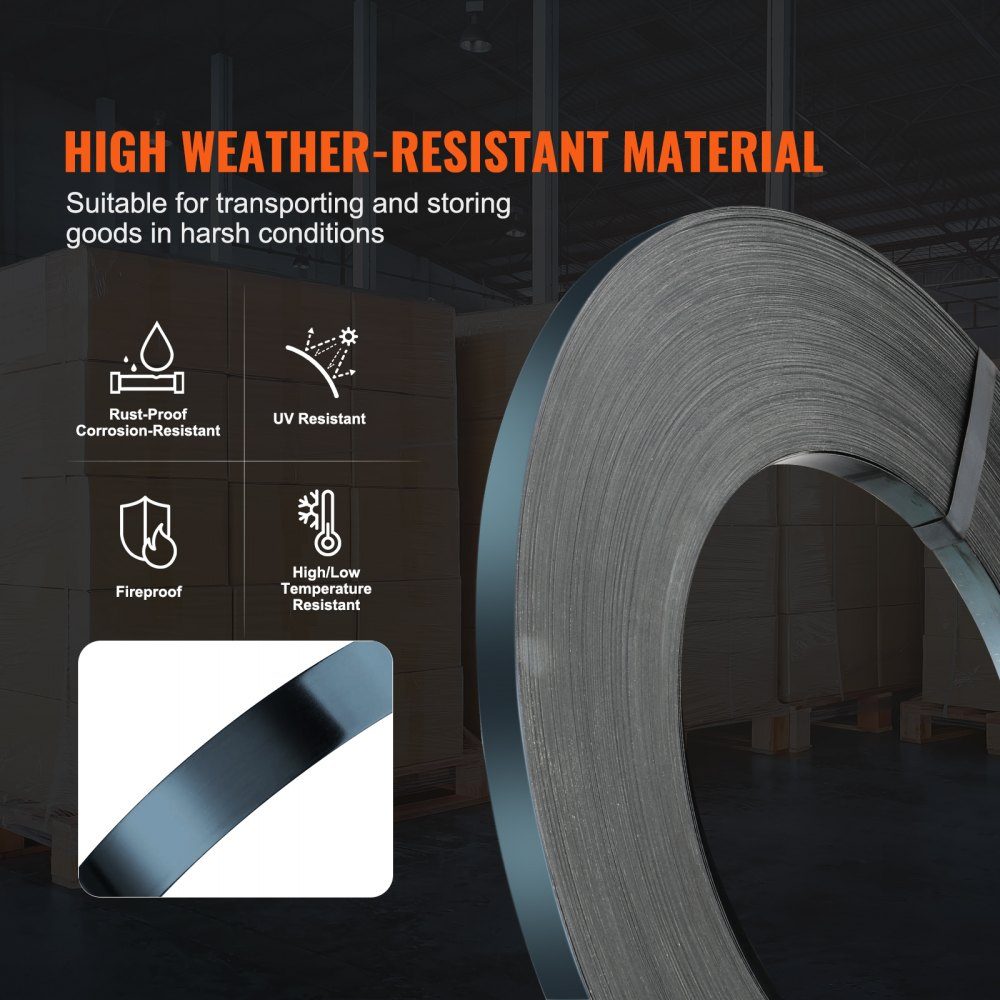 Steel Strapping Roll, 1640 Feet Length x 3/4" Width x 0.02" Thickness, 1700 Pound Breaking Strength, Heavy Duty Pallet Strapping Roll, Portable Strong Metal Strap, Black