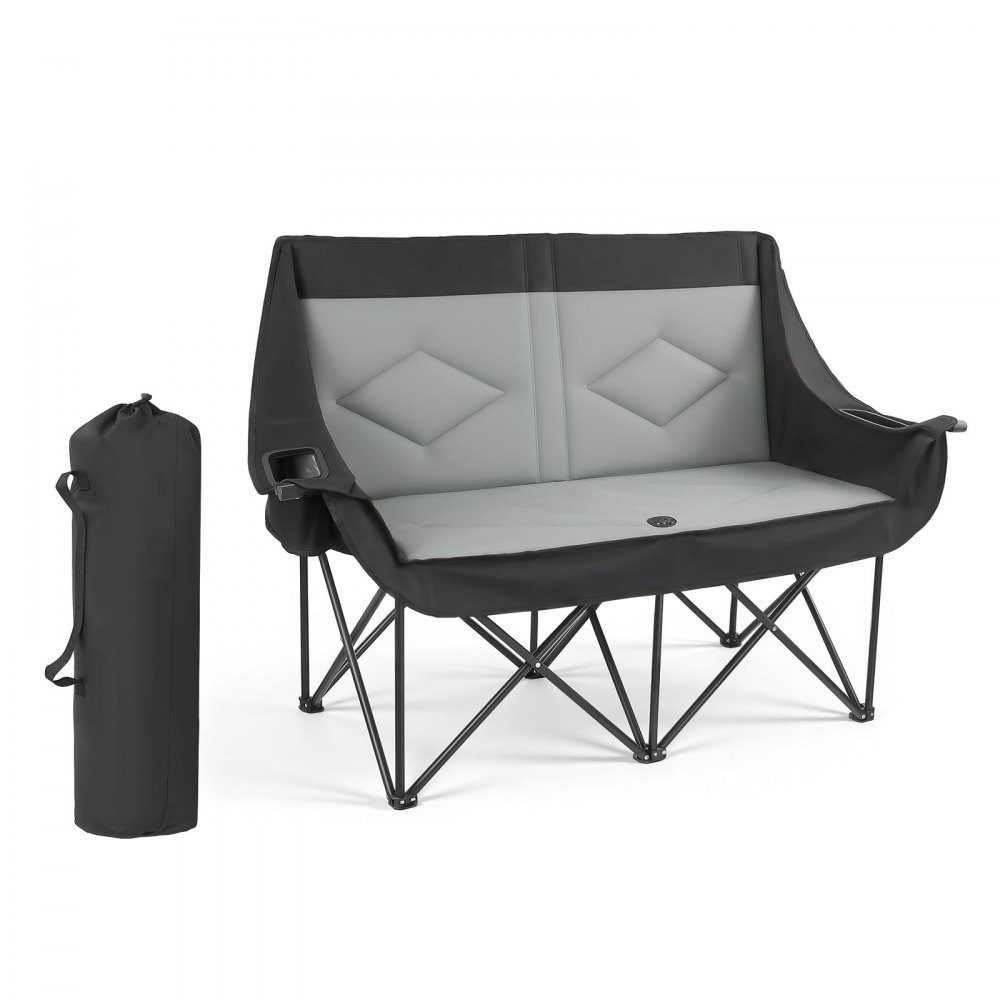 Campingstuhl für 2 Personen, Klappstuhl, 300 kg belastbar, Angelstuhl mit 2 Getränkehaltern & Weinglashaltern & Zeitschriftenhaltern & Tragetaschen, für Outdoor-Aktivitäten Angeln 1 Stück
