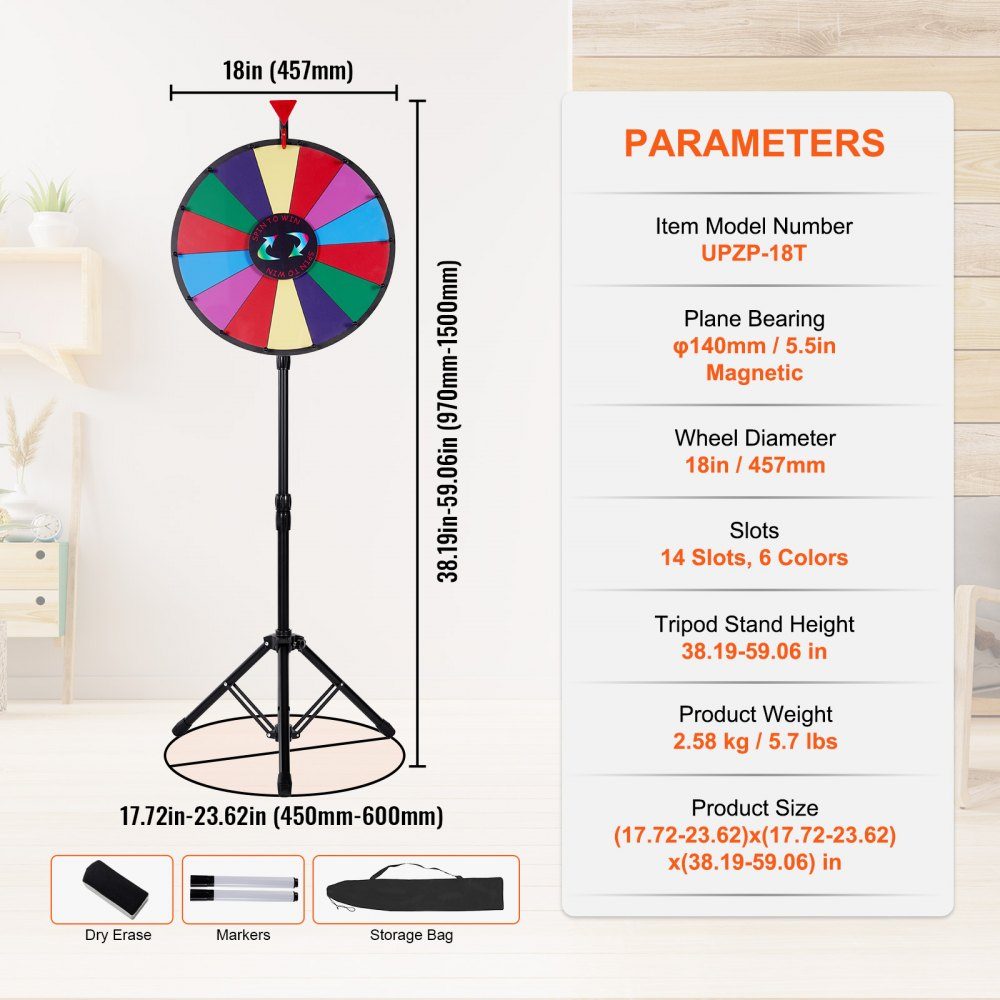 46 cm Roue de la Fortune Jouet Jeux de Roue Colorée pour Jeux de Loterie Jeux de Mots Roue de la Fortune Plaque Acrylique avec Mousse PVC 54 x 54 x 11 cm Roue des Prix Roue de la Fortune avec Trépied