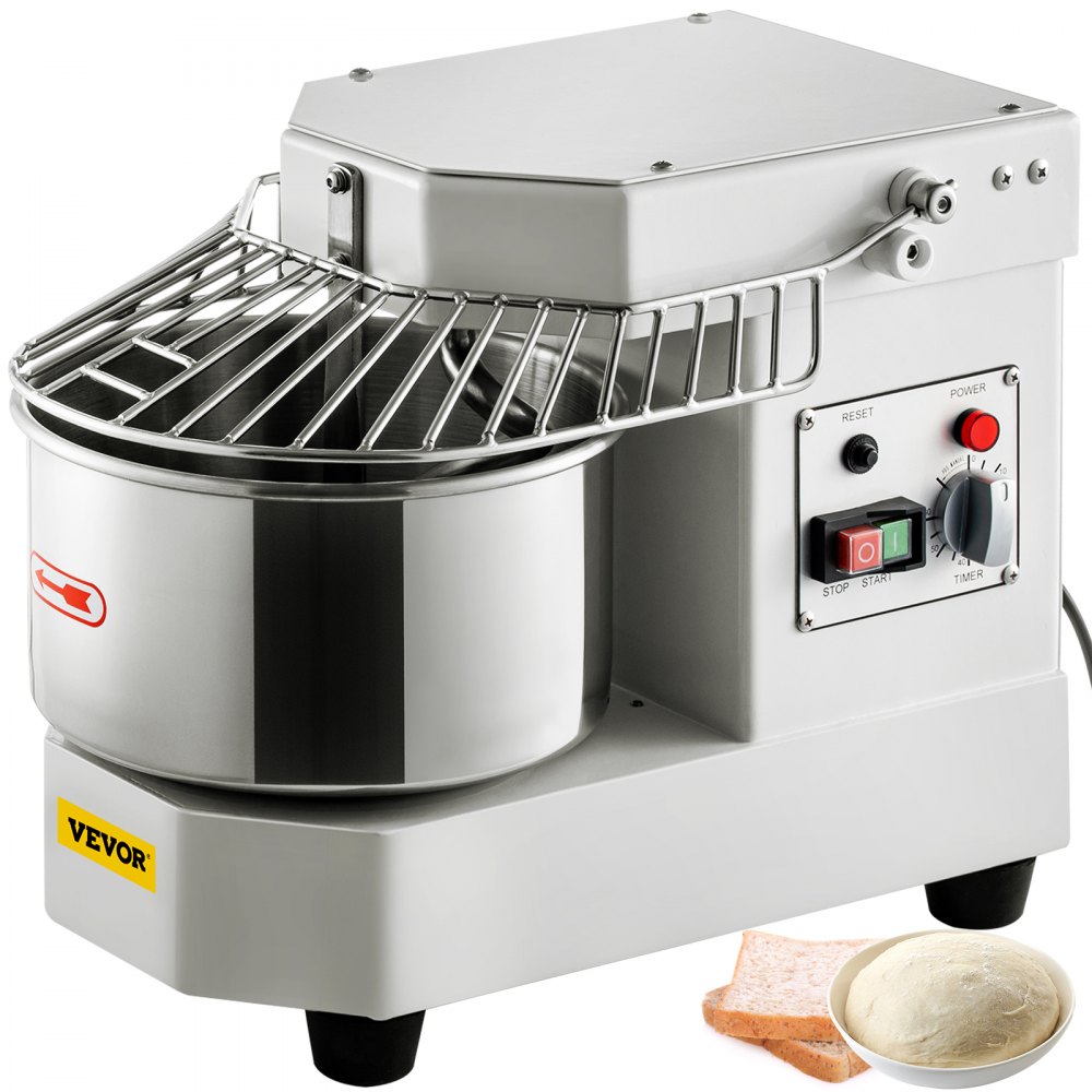 Dough kneading machine food processor, 8 L stainless steel dough mixer, 450 W, adjustable (130/233/414 rpm), including stainless steel bowl, safety shield, timer, ideal for bakeries, restaurants, pizzerias Dough kneading machine food processor, 8 L stainless steel dough mixer, 450 W, adjustable (130/233/414 rpm), including stainless steel bowl, safety shield, timer, ideal for bakeries, restaurants, pizzerias