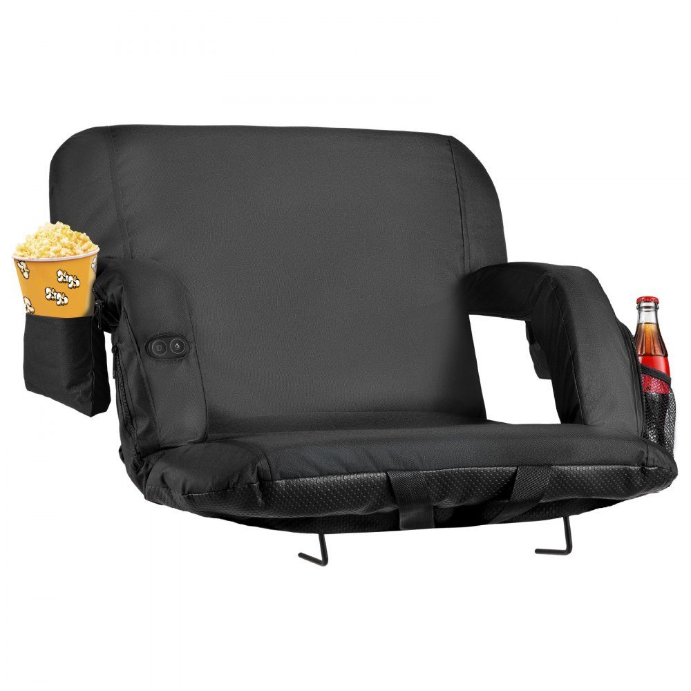Stadium Seat, Heated Stadium Chair with 4 Pockets, Heated Bleacher Seat with 3 Level Heating and 6 Vibration Modes, Portable Seat Cushion for Camping, Sporting Events, Bleachers, Black