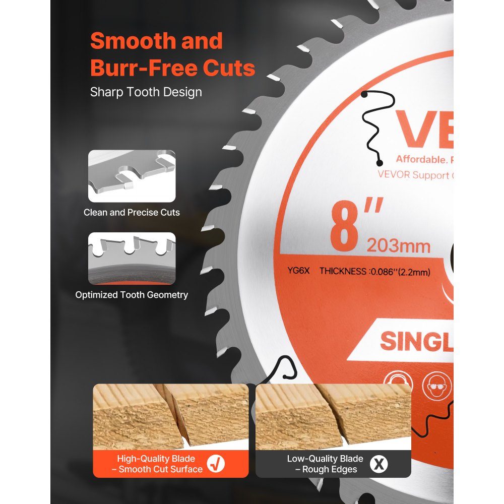 Circular saw blade (203mm diameter, 42 sharp teeth and 2.2mm thickness), ideal for plywood, OSB hardwood, compatible with circular saws, alloy saw blade with noise reducing heat dissipation