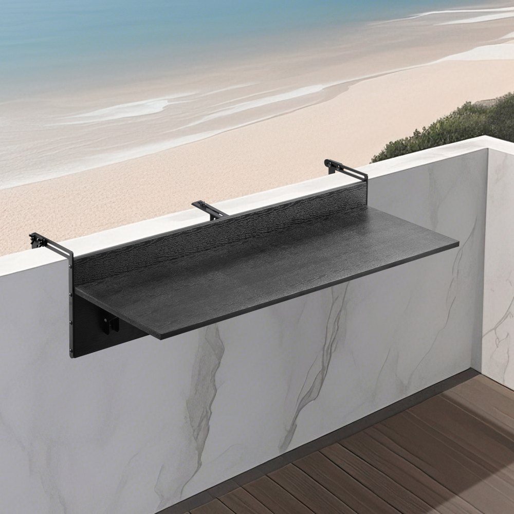Table de balcon 1220 x 300 mm Table pliante suspendue pour balcon Table pliante d'extérieur Capacité de charge de 22 kg Convient aux balustrades de 1" à 4,35" Table de service pour patio et terrasse