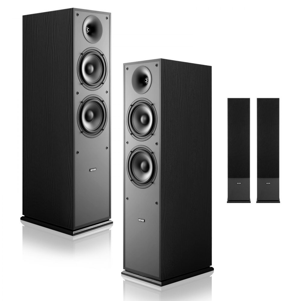 Passive floorstanding speaker pair, 2-way, with 1" tweeter, two 6.5" woofers, 400W peak power, 65Hz-20kHz frequency response, robust MDF housing, for home audio, pair