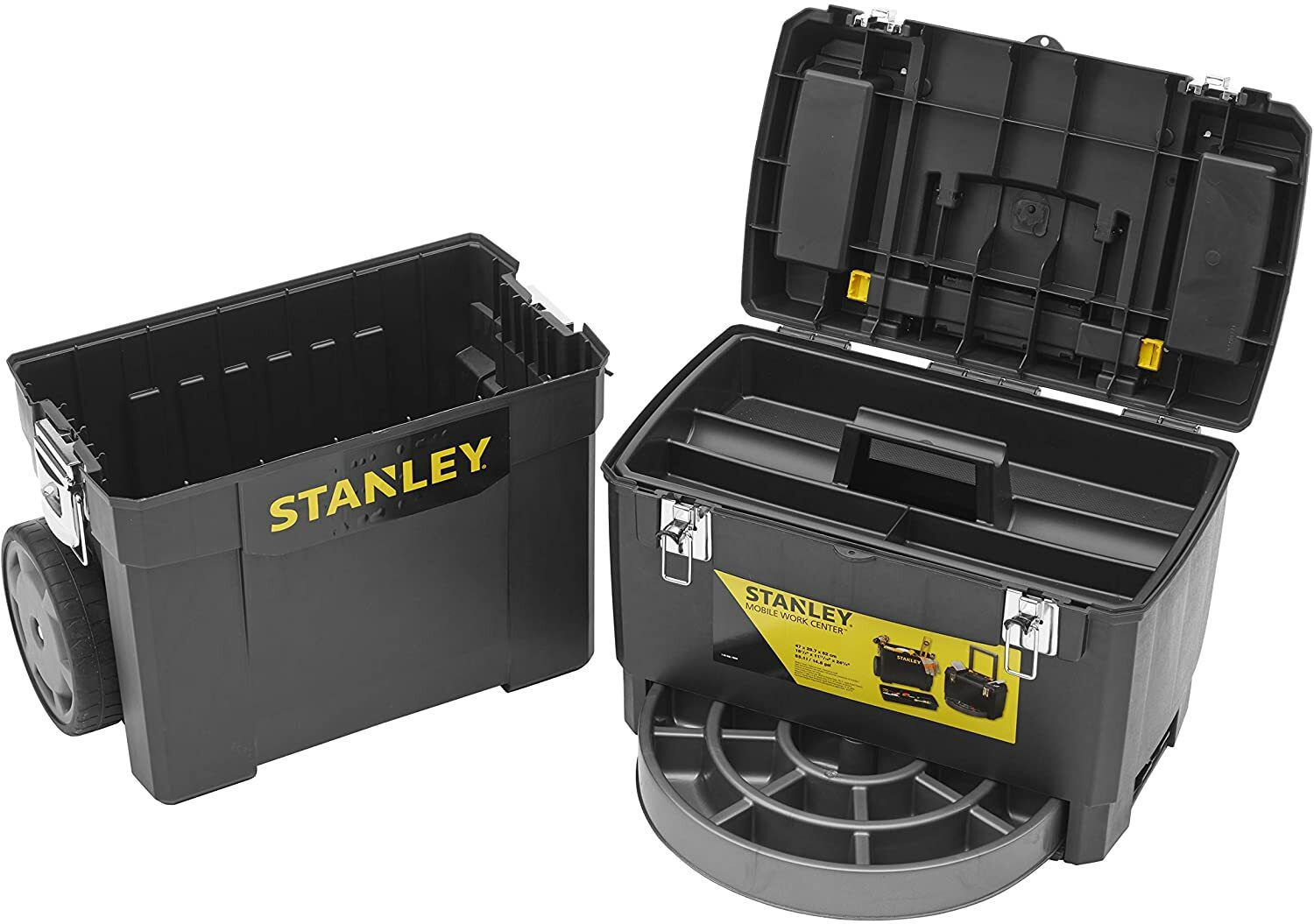 Stanley Rolling Workshop, zwei separate Werkzeugkästen, robuster Kunststoff, zwei Einheiten, Metallverschlüsse, Organizer)