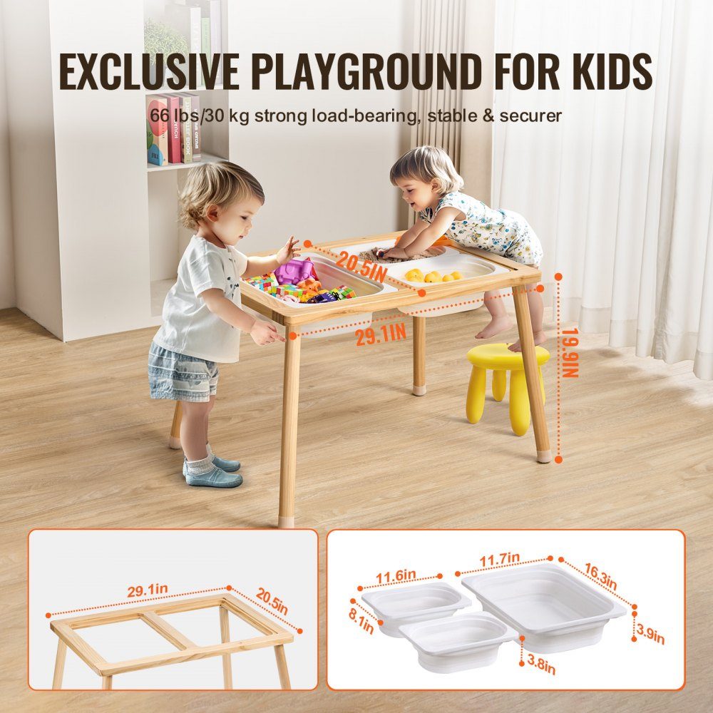 Sensory Table for Toddlers, Activity Table with 3 Foldable Storage Bins and Double Sided Board, Sand and Water Table, Wooden Sensory Table for Kids to Learn Drawing and Eating