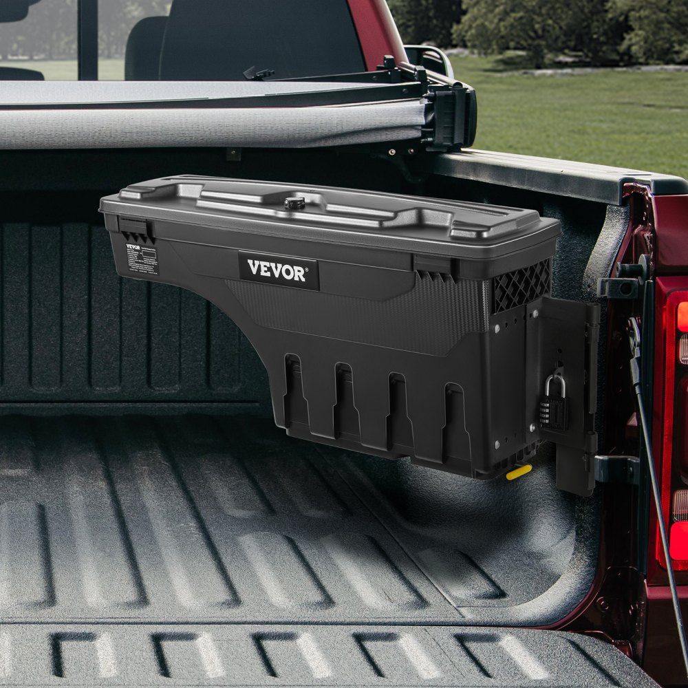 Truck Bed Storage Box Lockable Lid Waterproof ABS Wheel Arch Tool Box 25L with Password Padlock Compatible with Dodge Ram 1500 2019-2021 Passenger Side