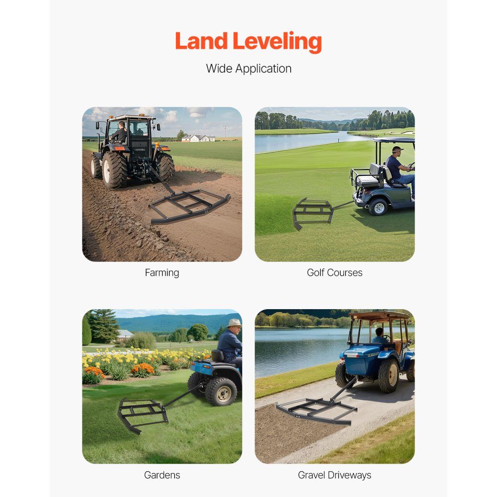 Schleppegge, 66" breite Wiesenegge aus Q235-Stahl mit verstellbaren Stangen und Stiftkupplung, Tragfähigkeit bis zu 50 Pfund, Rasenschlepp für ATVs, UTVs, Garten- und Rasentraktoren