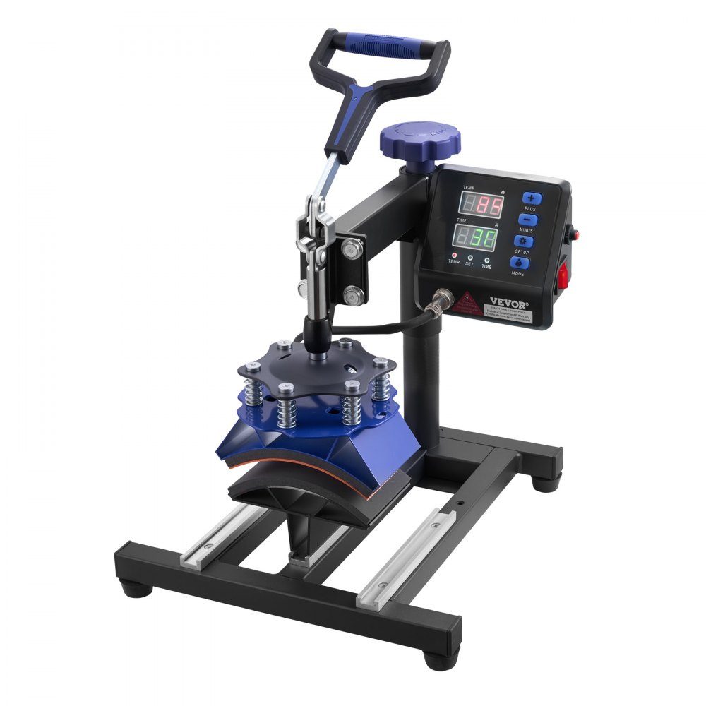 Warmtepers 15" x 15" 5 in 1 warmteoverdrachtmachine met 30-Unzen-Trommelpresse 360° wegzwenkbaar digitaal T-shirt met tefloncoating voor T-shirts/mokken/hoeden/borden zwart + blauw