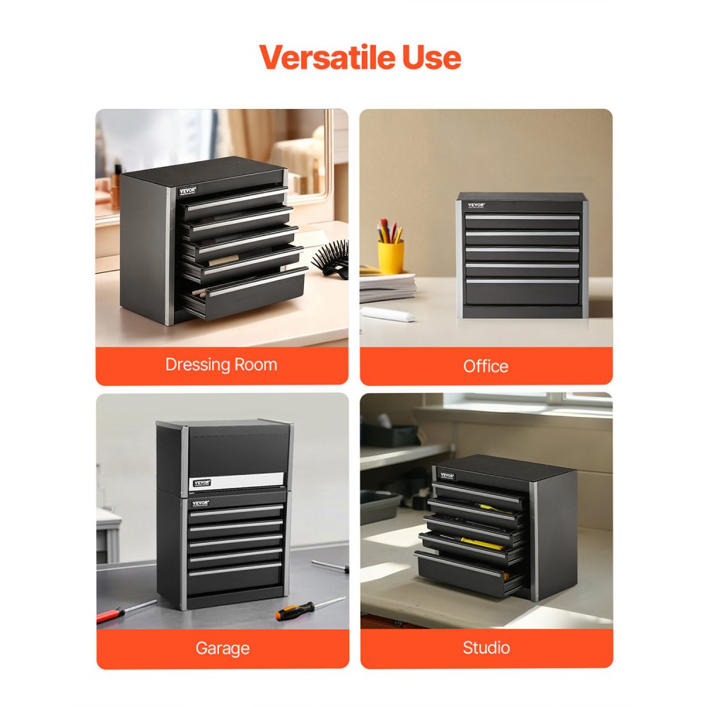 Werkzeugkasten 218x118x205 mm, Metall-Werkzeugkasten mit 5 Schubladen, Werkzeugkasten mit EVA-Einsätzen und PP-Fußpolstern, robuster Stahl mit Kugellageröffnung und Pulverbeschichtung, schwarz Werkzeugkasten 218x118x205 mm, Metall-Werkzeugkasten mit 5 Schubladen, Werkzeugkasten mit EVA-Einsätzen und PP-Fußpolstern, robuster Stahl mit Kugellageröffnung und Pulverbeschichtung, schwarz