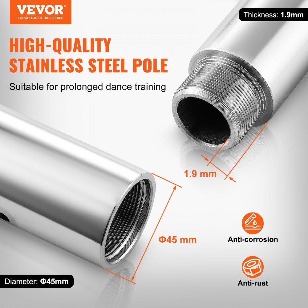 Professional Dance Pole, Pole Dance Portable Dance Pole Professional Approx. 88"-112" Height Adjustable Removable Fitness Pole Spinning Fitness Silver, Dance Pole Gyms, Clubs, Parties