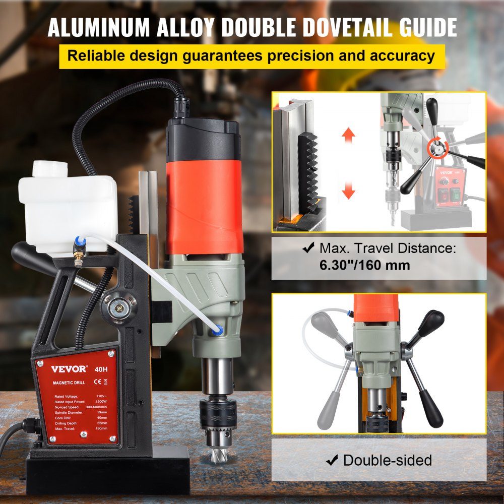 1200 W Magnetbohrmaschine, Magnetbohrmaschine, 13000 N, elektrische Kernbohrmaschine, Industriebohrmaschine, 580 U/min, variable Geschwindigkeit, für alle Oberflächen und Heimwerkerarbeiten
