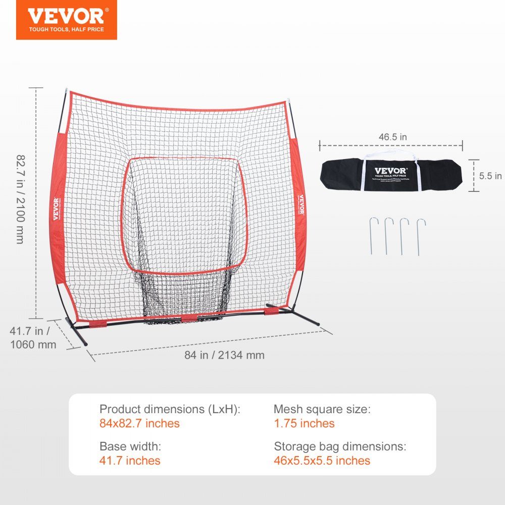 84" x 42" x 83" Baseball-Softball-Übungsnetz, Baseball-Pitching-Netz, Schlagen, Fangen, Pitching, Backstop-Trainingshilfen für Baseballausrüstung mit Bogenrahmen, Tragetasche und Schlagzone